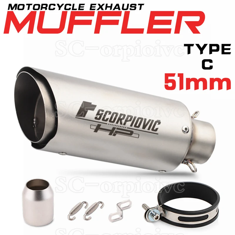 Inlet: 51mm / 61mm Universal Motorcycle Exhaust Muffler Pipe Escape Moto right and left For Yamaha Honda KTM Kawasaki Ducati |