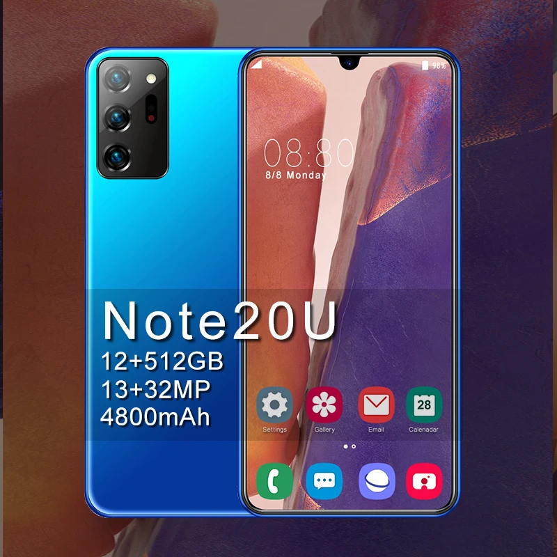 

2021 6.5Inch HD Smartphone Note20U 4800maAh 12+512GB 10-core Multi-Language Face Unlock Latest 5G Network Hot Cell Mobile Phone