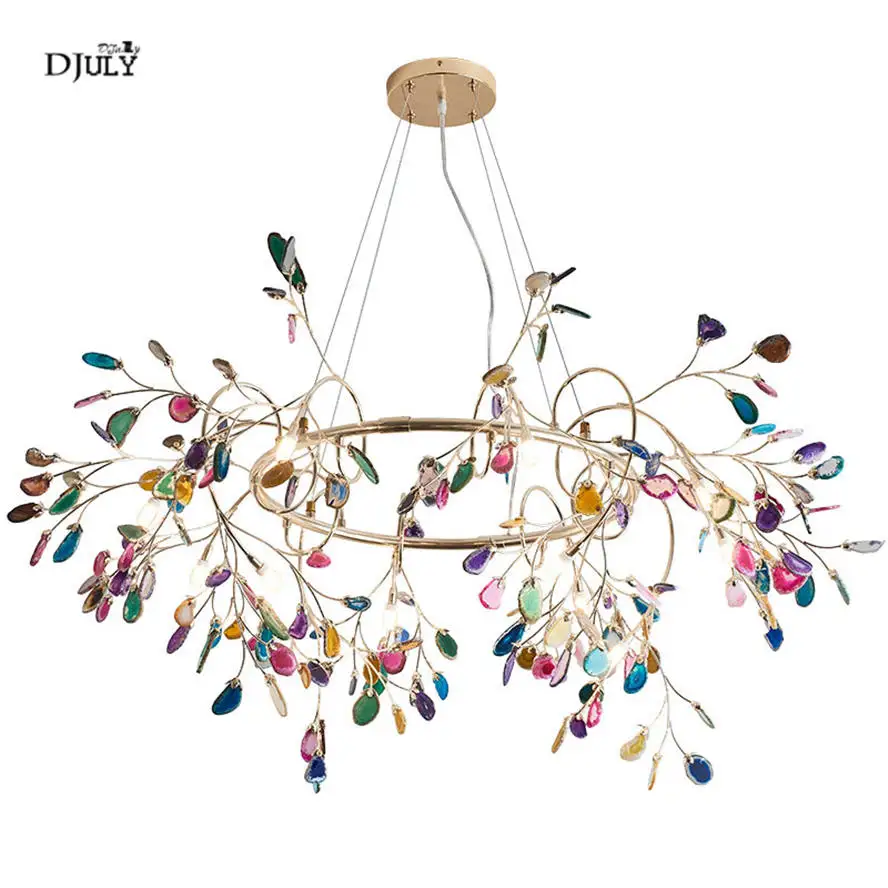 Скандинавское современное Золотое кольцо агат светодиодная люстра освещение