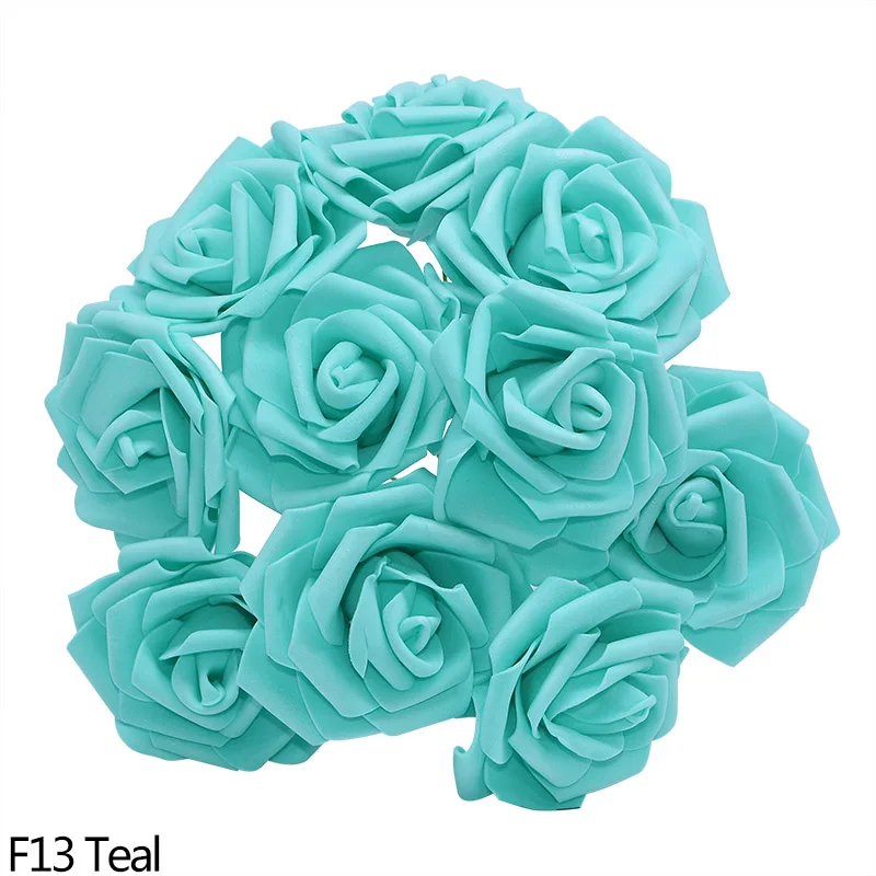 F13 teal 10 шт., 8 см, искусственные розы из пенополистирола, для свадьбы, моста, букета, дома, сада, вечерние украшения, сделай сам, венки, товары для рукоделия - Цвет: F13 teal