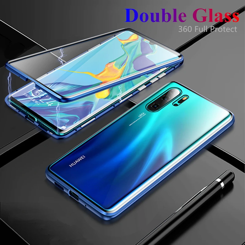 360 магнитный металлический чехол для Huawei P30 P20 Pro lite Mate 20 20X с двойным стеклом Honor 10 8X