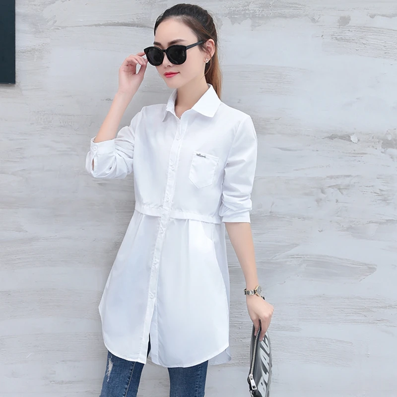 Рубашка женская длинная в клетку Модная хлопковая элегантная приталенная