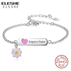ELESHE по индивидуальному заказу для маленьких девочек браслет 925 стерлингового серебра Выгравировано Название эмалью с изображением подсолнуха сердце Шарм Браслеты Для Детский подарок