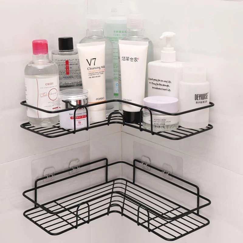 bathroom shelf shower shampoo soap organizer triangle cosmetic punch free adhesive wall mounts storage rack for kitchen toilet free global shipping