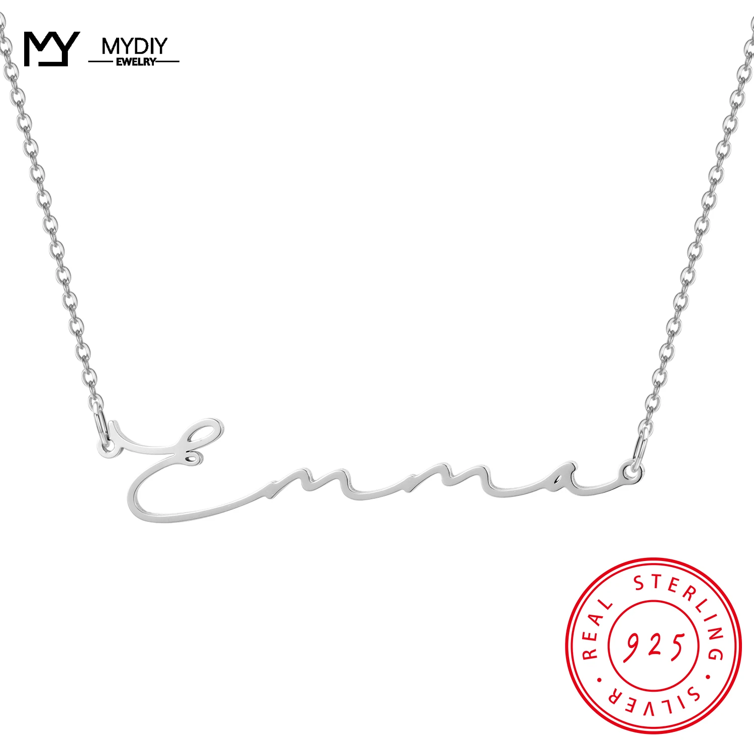 Customized Script Name Handmade Necklace Cursive 925 Sterling Silver Nameplate Birthday mother's Day Gift Women Choker Jewelry