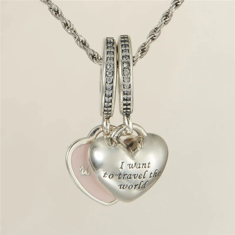 Путешествие по миру с вами кулон сердце Розовая эмаль подвески для цепи браслеты