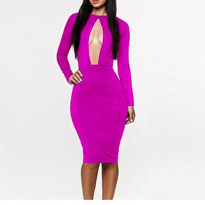 OL Style Bandage Long Sleeve Dresses Key Hole Party Robe Bodycon Dress for Sexy Clubwear Women | Женская одежда