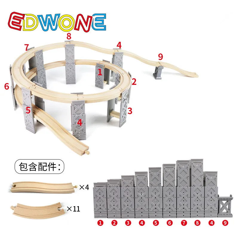 

26PCS Wood Railway Tracks Accessories Plastic Spiral Wooden Train Tracks with Bridge Piers Educational Toys for Children gift