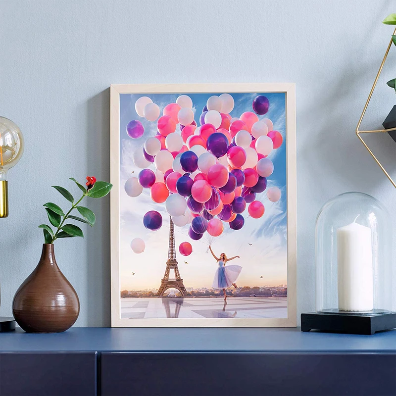 

Full Diamond Diamond Art Kit Crystal Rhinestone Painting Craft Supplies Home Wall Decoration Eiffel Tower Girl Balloon 30*40cm