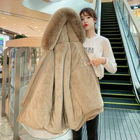 women coat 2022 new fashion long cotton fur liner hooded parkas women with pockets fur collar warm winter jacket