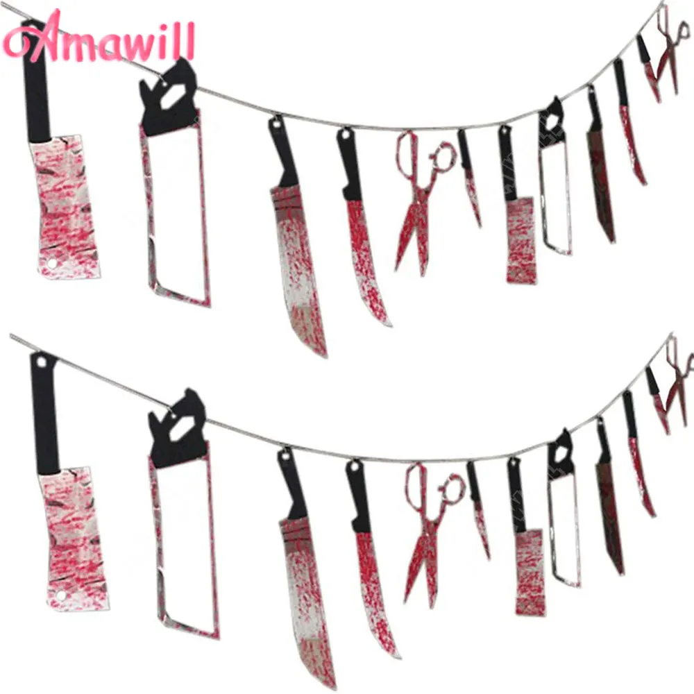 

Amawill 12 шт. флаг "Хэллоуин" Ужас кровавый Нож Баннер реквизит для дома Бар дом с привидениями висячие украшения подвеска для Хэллоуина