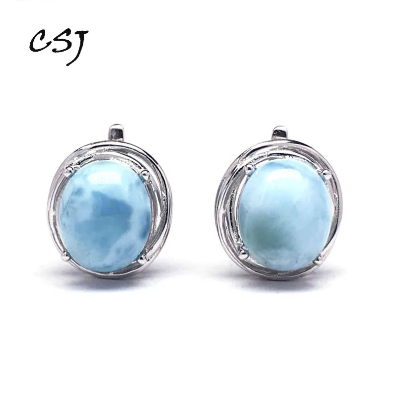 CSJ Larimar серьги из стерлингового серебра 925 пробы, натуральный синий драгоценный камень, хорошее ювелирное изделие, обручальные кольца для женщин, девушек, подарок
