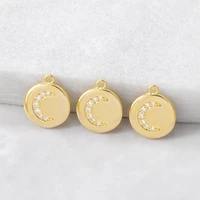 11816pcs 10x12mm hole 1mm 24k gold color brass with zircon moon charm pendants for diy jewelry making findings accessories