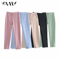 yamyi pink blue suit pants for women high waist solid slim office lady trousers with pockets ol basic capris za traf sweatpants