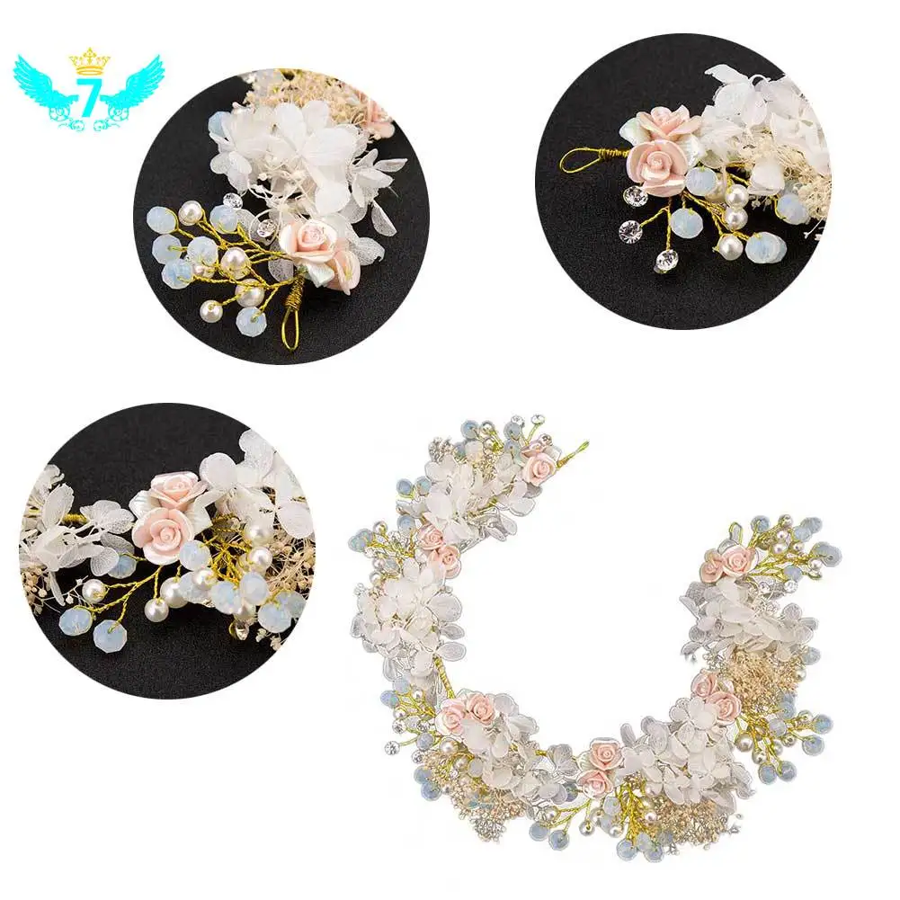 

Trendy Sweet Wedding Headwear Women Flowers Headbands Hair Band Tiaras Hair Accessories TOA