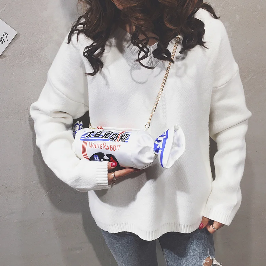 Веселая модная женская сумка через плечо с белым кроликом и цепочкой креативная