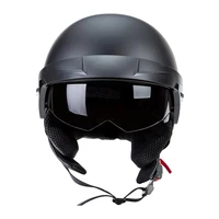 Motorcycle Half Helmet Retractable Visor Matte Black Fully Removable,