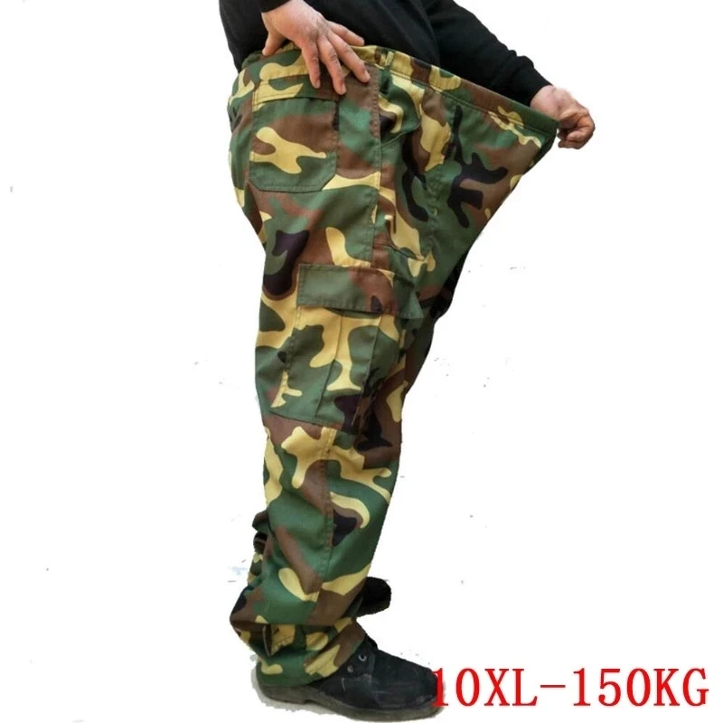 

summer autumn men's cargo pants camouflage 7XL 8XL 9XL plus size 10XL loose army green out door pants safari style 50 52 pants