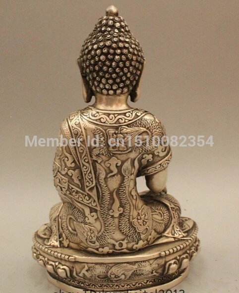 

9" Tibet Buddhism Silver Dragon Sakyamuni Shakyamuni Amitabha Buddha Statue