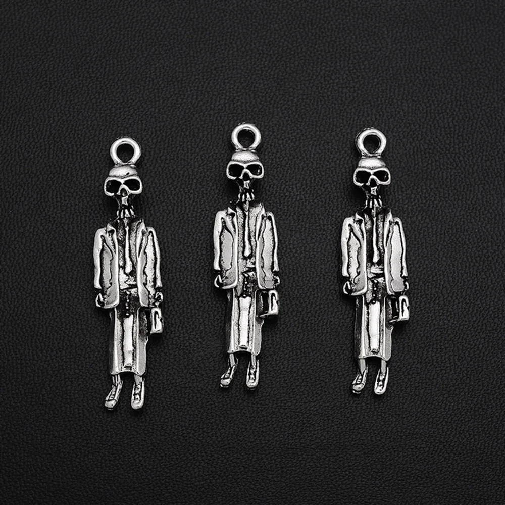 

8pcs/Lots 10x43mm Antique Silver Plated Walking Skull Charms Halloween Dead Pendants For Jewelry Finding Making Accessories