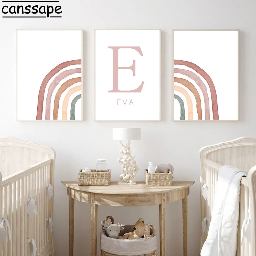

Nursery Wall Art Posters Custom Name Canvas Paintings Rainbow Art Prints Cartoon Poster Nordic Wall Pictures Baby Kid Room Decor