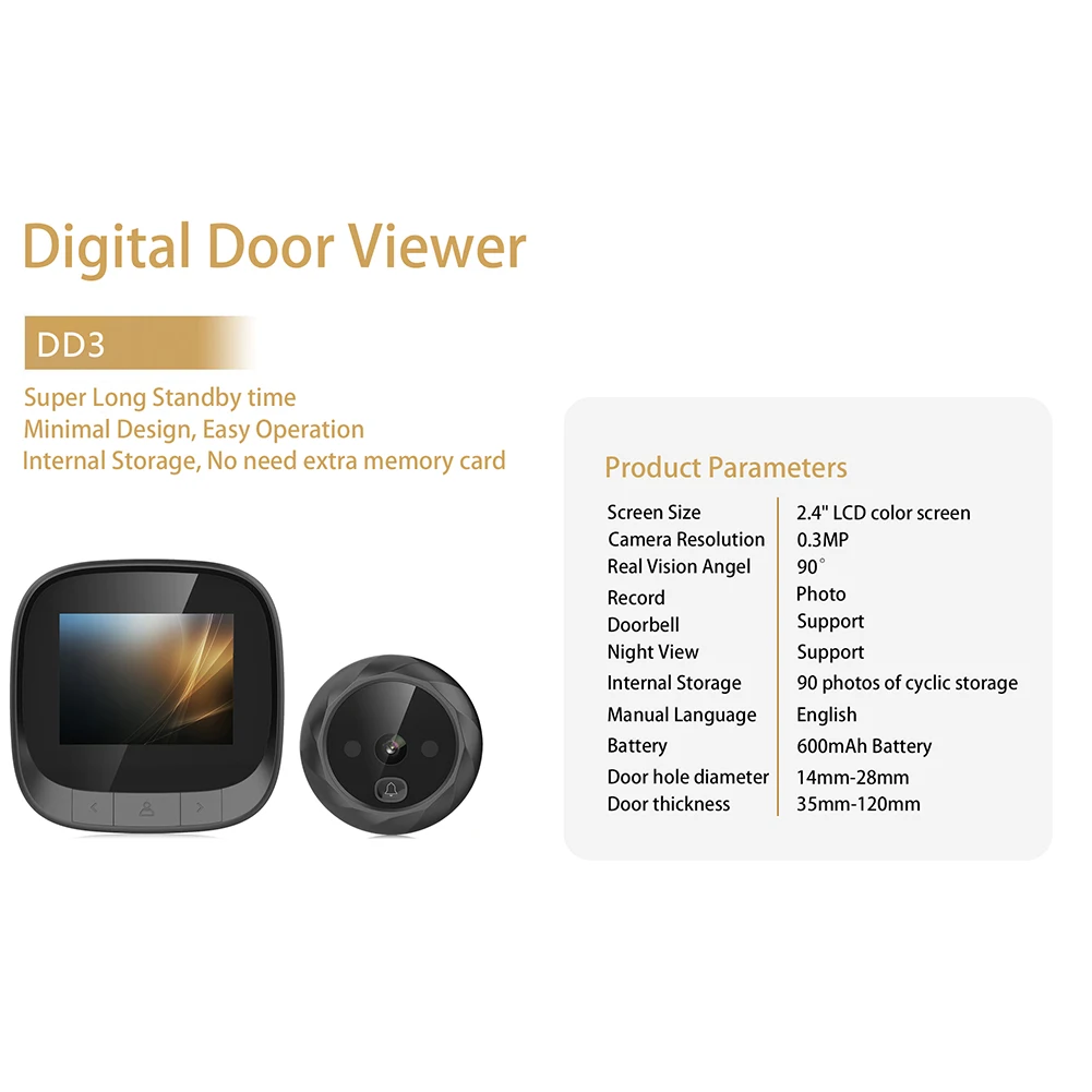 

Sicurity Camara 2 Way Talk Wifi Hd 2.4 Inch Home Visible Cat Eye Doorbell Smart Voice Phone Intercom Video Anti-Theft Doorbell
