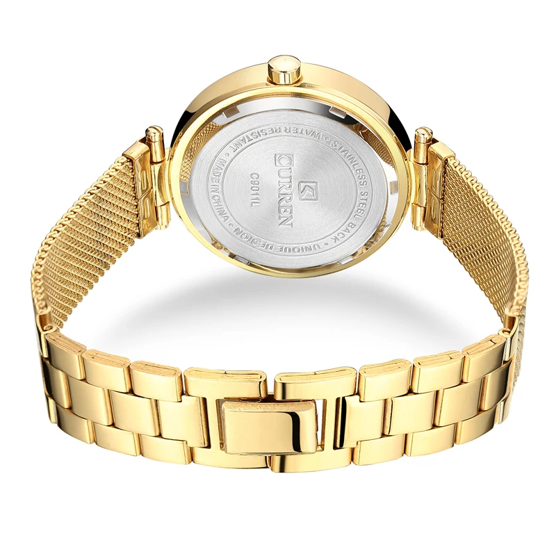 Curren Для женщин Часы Роскошные брендовые золотистый и черный браслет Кварцевые