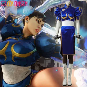 Костюм для косплея Чунь ли из файтингов, голубое платье Чонсам для взрослых, костюм для косплея ONSEN на заказ