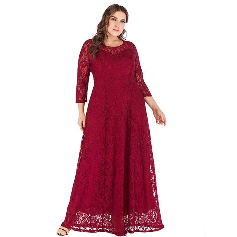 

Women Muslim Lace Dress Plus Size XL-6XL Luxury Women Muslim Prayer Clothing Spring Autumn Women Vintage Dress