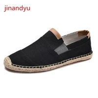 fisherman loafers men canvas flax straw casual shoes big size breathable non slip comfy summer shoes zapatillas slip on hombre