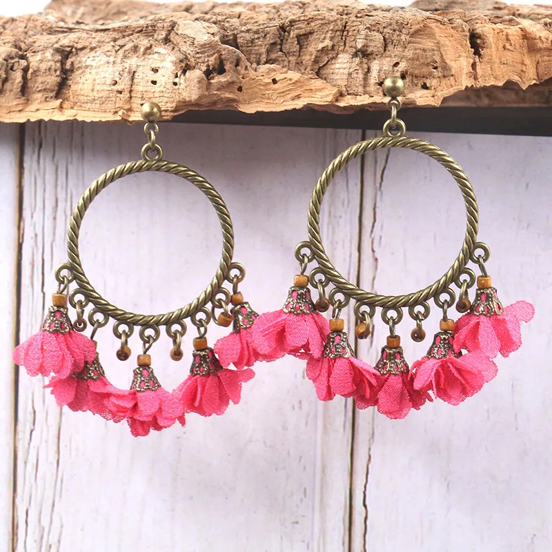 Креативные новые длинные серьги кисточки из шифоновой ткани с