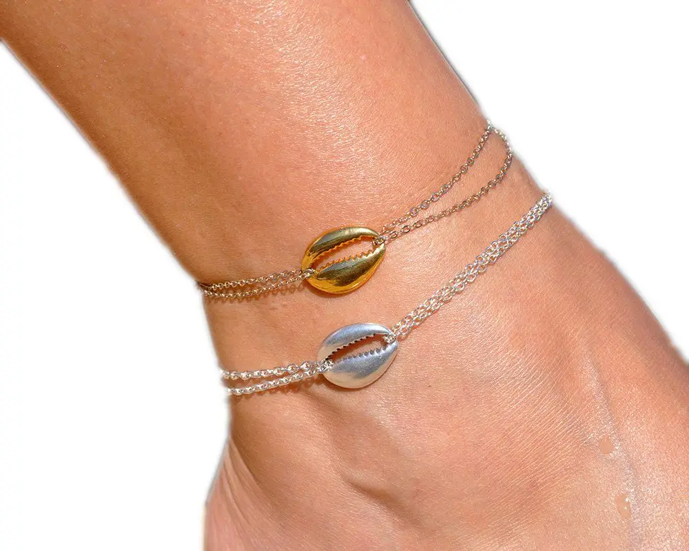 Ножные браслеты с двойной цепочкой женские анклеты серебристого золотистого