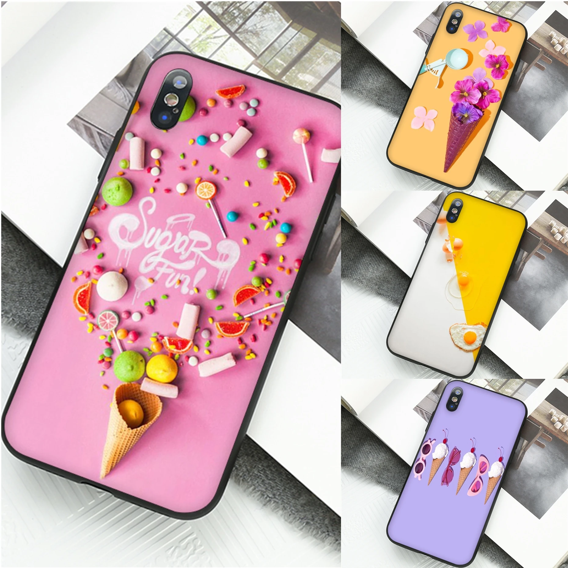 Яркие цвета мороженое цветок пицца пион умный чехол черный для телефона iPhone 11 pro XS