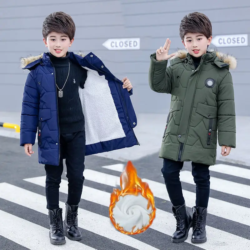 Boys Winter Jacket New Children's Winter Clothing Kids Down Cotton Outerwear Fur Collar Jacket Thickening Velvet Coats