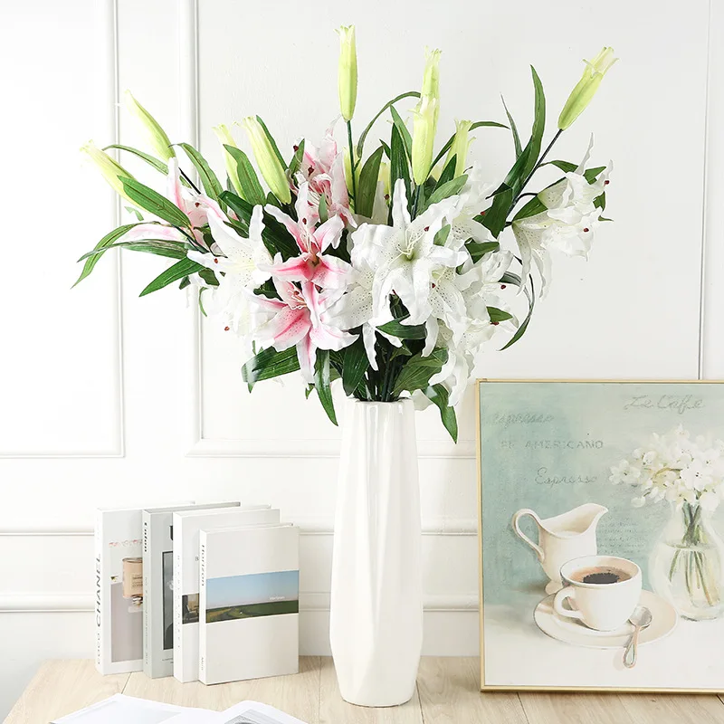 

Artificial Lily 3 Heads 18cm Diameter Long Branch High Simulation Fake Flowers Christmas Decoration Home Decor DIY Wedding CK11L