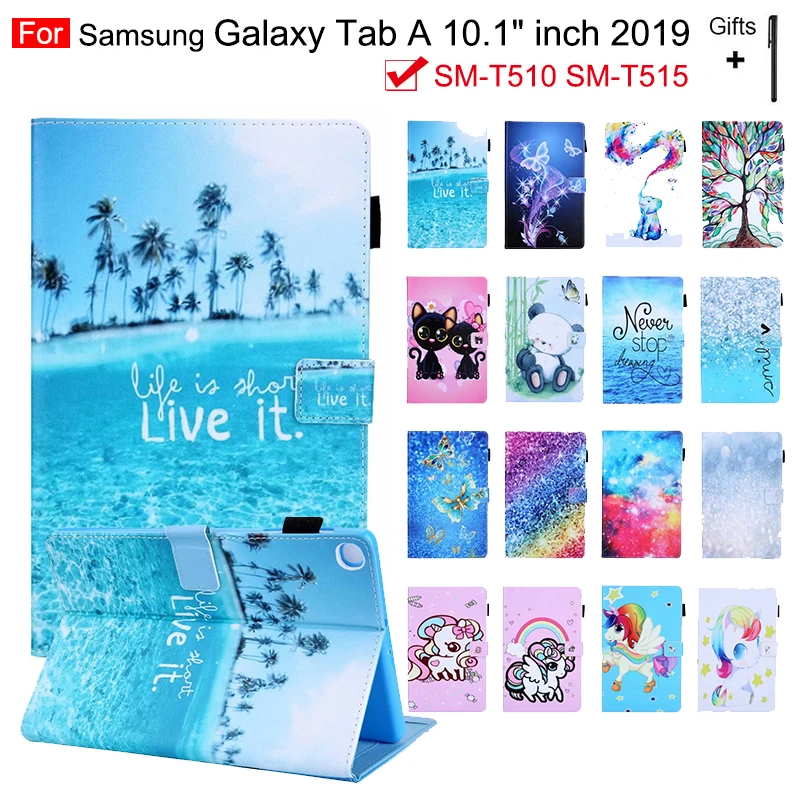 

Чехол для Samsung Galaxy Tab A 10,1 дюйма 2019 SM-T510 SM-T515 10,1 дюйма Чехол из искусственной кожи с подставкой для планшета модный мультяшный чехол T510