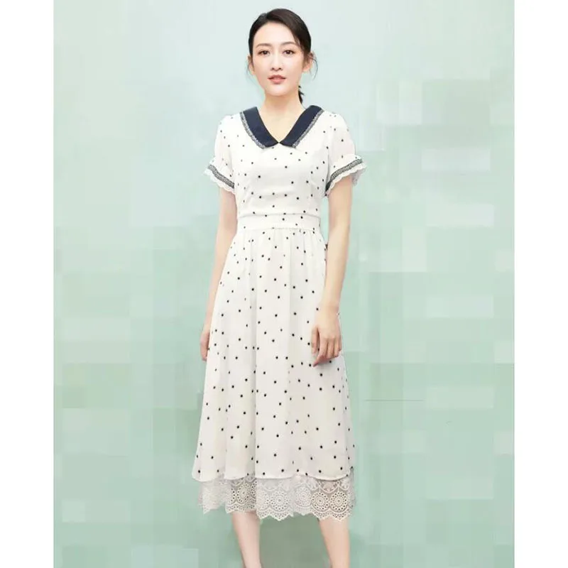 

Women Runway Dress 2020 High Quality Star Style V-Neck Short Sleeves Printed Lace Casual Dresses Vestido NP1056C