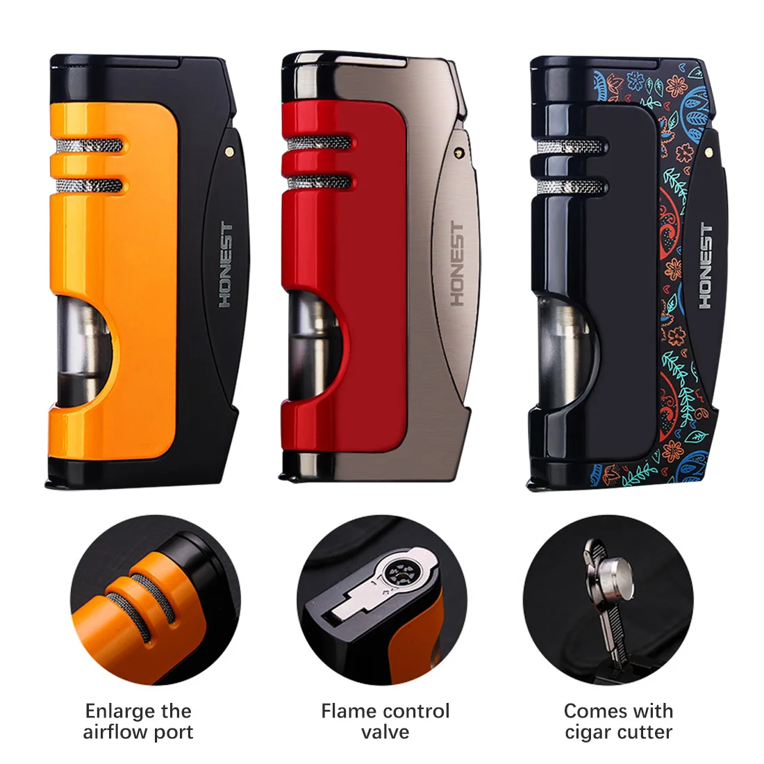

Jet Torch Butane Lighter Turbo Metal Visible Gas Window Windproof Inflated Cigarette Cigar Lighter Gadgets For Man 2021