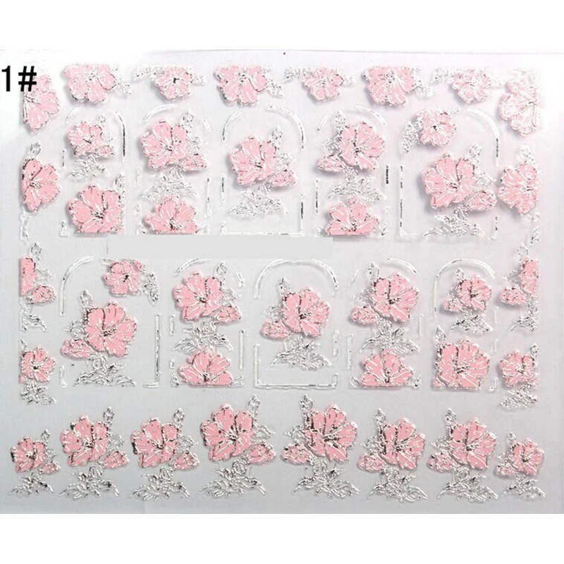 Цветок серии ногтей переводные наклейки воды Полный Обертывания розовые блестки