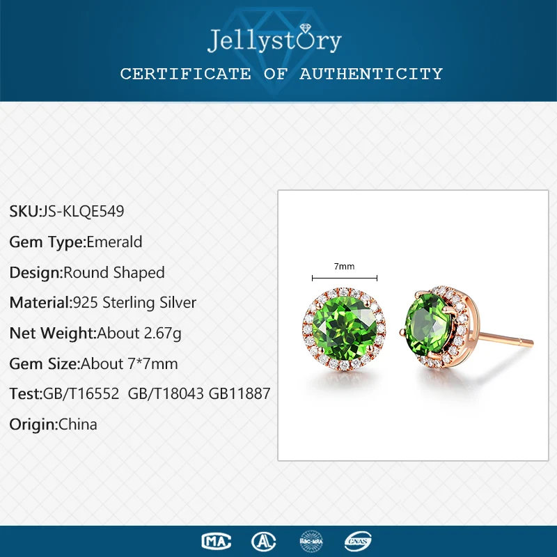 Jellystory винтажные серебряные 925 Ювелирные серьги с изумрудными драгоценными камнями круглой формы серьги-гвоздики для женщин Свадебные подарки
