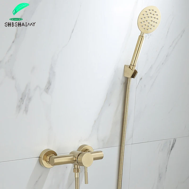 

SHBSHAIMY Матовый Золотой смеситель для ванны, набор для душа, бытовой простой смеситель для горячей и холодной воды