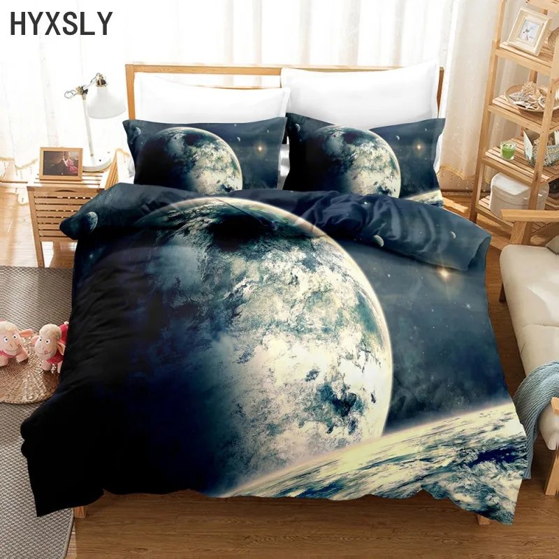 

3D Orbiting Earth Galaxy Space Planet Bedding Set Duvet Cover Pillowcase Boys Adult Kids Queen King Size 2/3pcs Teens Bedclothes