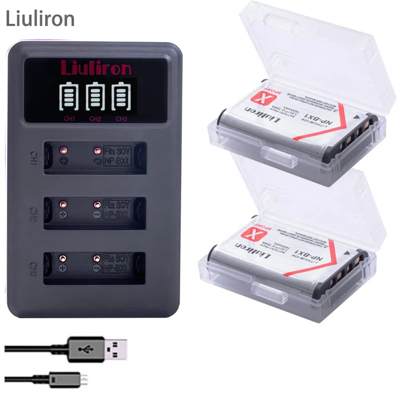 charger and 2battery 3x bateria NP BX1 NP-BX1 батареи npbx1+ 3 лота USB зарядное устройство для sony HDR-AS100v AS30 AS15 HX400 WX350 RX1 RX100 RX100iii M3 AS100V - Цвет: charger and 2battery