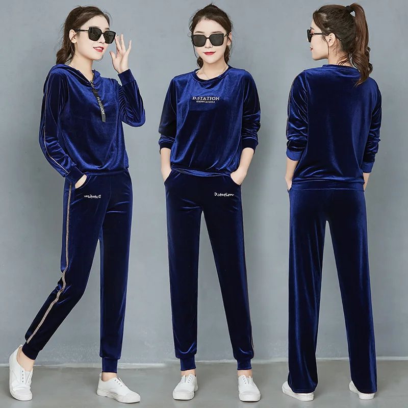 

Women Tracksuits Long Sleeve 2 Piece Set Fashion Zipper Hooded Loose Clothing Running Fitness Clothes Casual Velvet Trackpants
