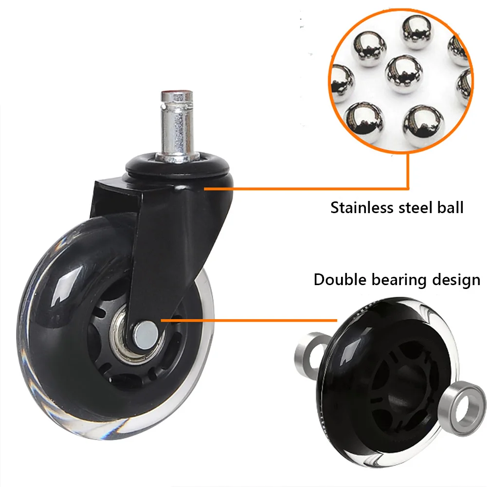 

5Pcs 3" Universal Swivel 360 Degree Rotary Wheel Office Chair Caster Rubber Soft Safe Roller Furniture Wheel Hardware
