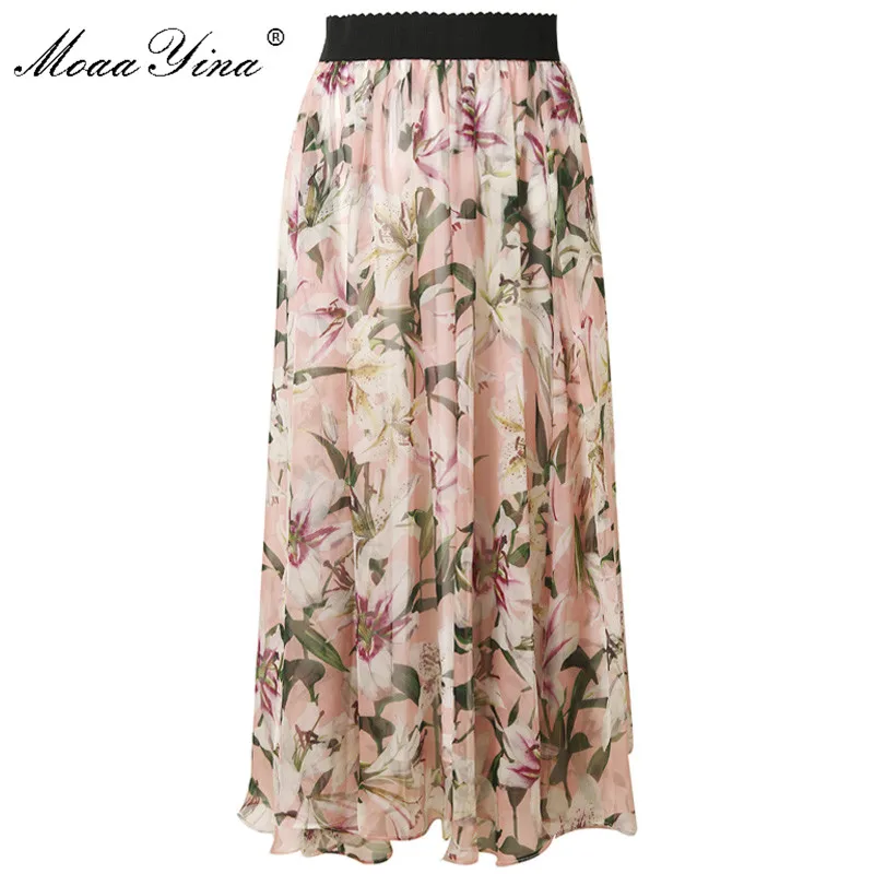 MoaaYina Летняя женская элегантная шифоновая юбка с принтом лилии|Женские юбки| |