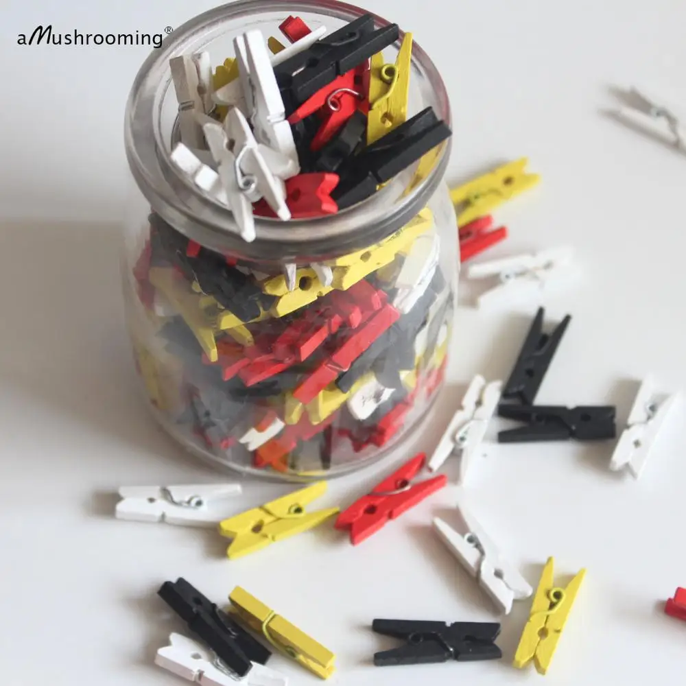 redblackwhiteyellow 50 новогодних Мини прищепки черные белые золотые маленькие деревянные прищепки вечерние украшения - Цвет: redblackwhiteyellow