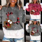 Женские Модные Рождественские толстовки с круглым вырезом, топы с длинными рукавами, пуловер, свитшот, зимняя одежда, Корейская блузка с милым принтом животных