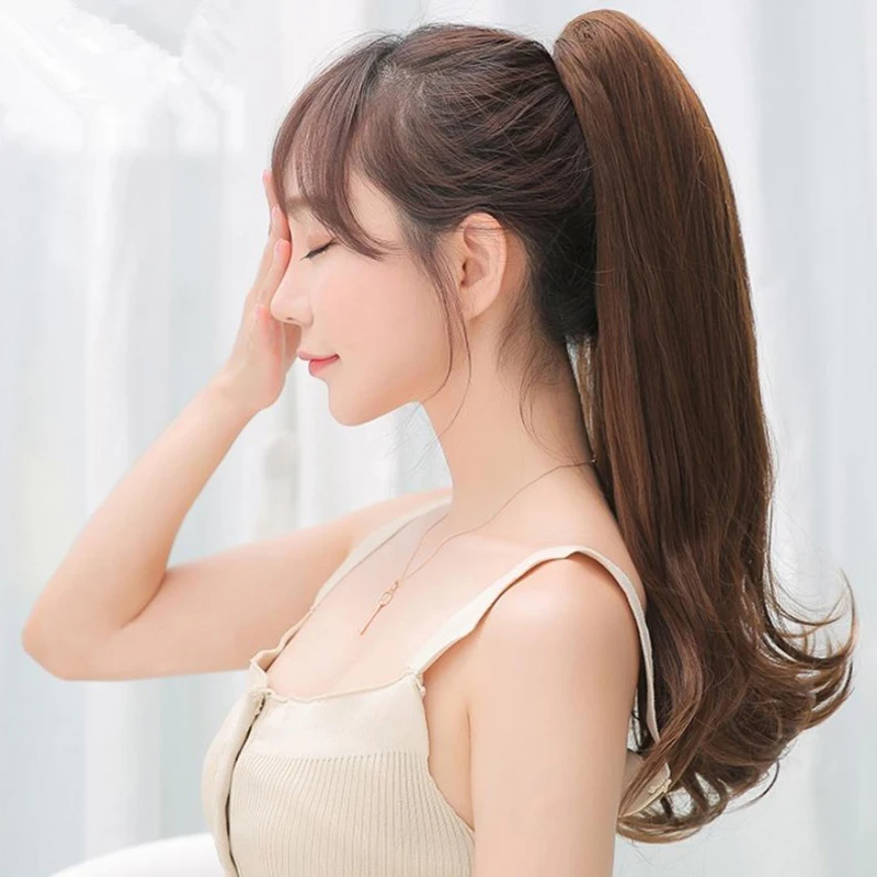 AOOSOO длинная прямая накладка синтетический конский хвост наращивание волос