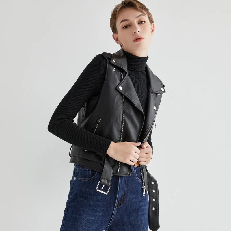 2021 весенне-осенняя Повседневная куртка из искусственной кожи женский жилет без